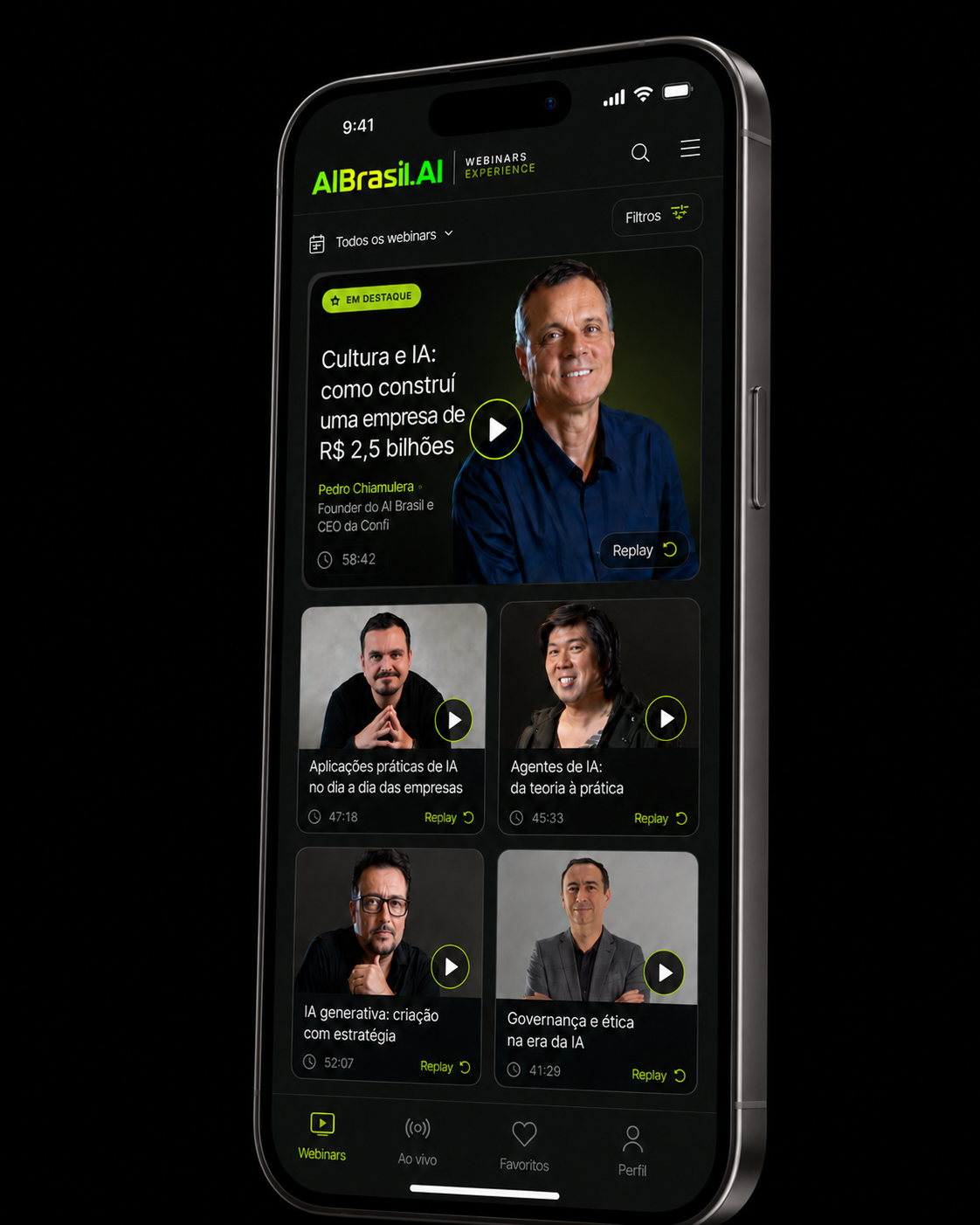 Aplicativo AI Brasil com os replays exclusivos do Webinars Experience